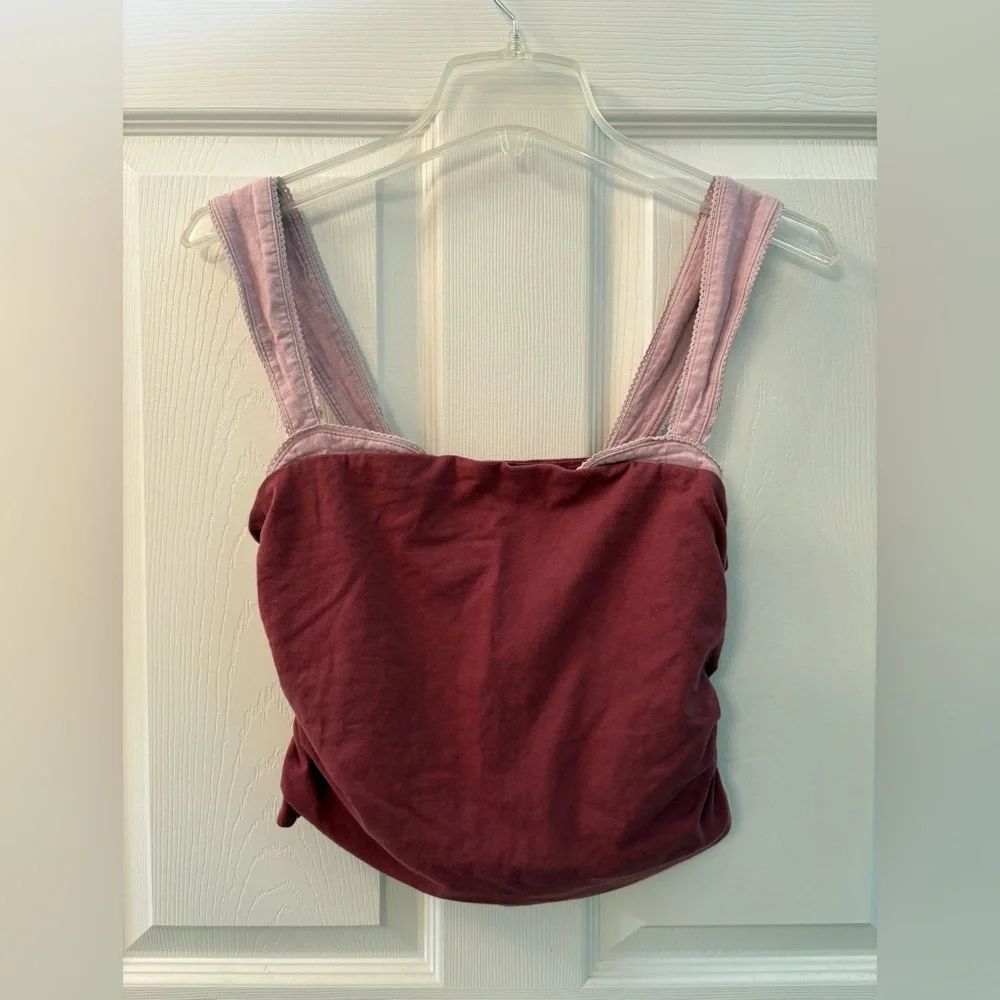 Free People 2 Tone Maroon Sleeveless Cami Camisole Crop Tank Top Size Small‎